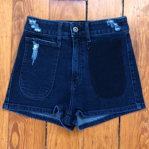 High Waisted Distressed Denim Shorts - Picture 1 of 4